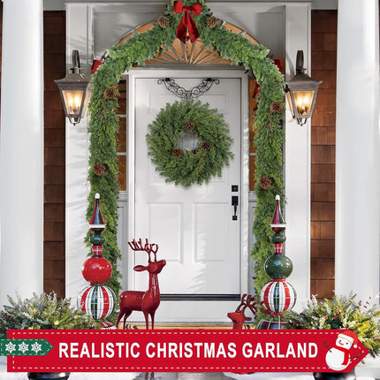 Real Touch Norfolk Pine Christmas Wreath 24 Inch Christmas Wreaths for Front Door Winter Wreath Faux Outdoor Wreaths Christmas Decorations Indoor Outside Window Home Holiday Thanksgiving Green
