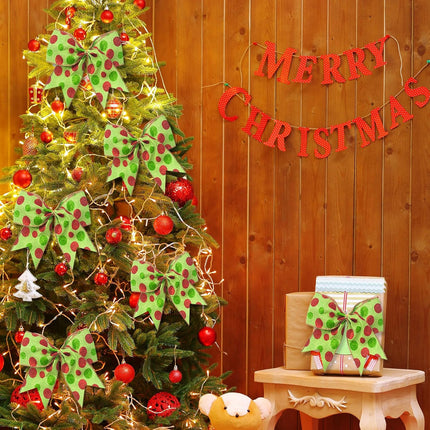 12 PCS Red Green Christmas Bows Decoration, 6 Inch Large Bow Ornaments for Christmas Tree, Bow Garland Christmas, Christmas Wreaths Bows Xmas Tree Elf Dot Bows Ribbons Ornaments for Party