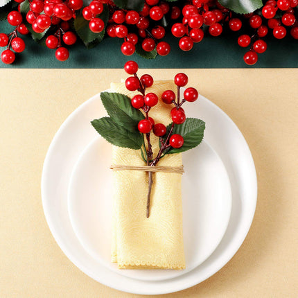 WILLBOND 24 Pieces Artificial Christmas Berry Picking Berry Branches Holly Leaves Picking Fake Berries Christmas Crafts Party Holiday Decoration (Natural Color)