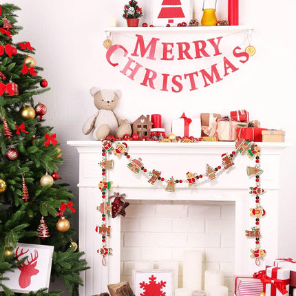 Gingerbread Christmas Garland 8.86 ft Gingerbread Garland for Christmas Tree Hanging Christmas Decor Gingerbread Decorations Gingerbread Pendant Winter Wood Bead Garland for Holiday Party