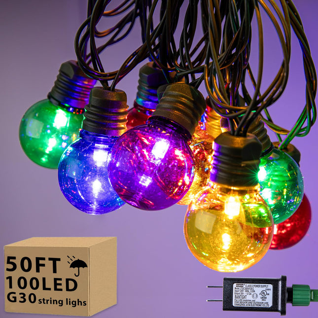 100 LED 50Ft Globe Christmas Lights Outdoor, Round G30 Multicolor Colored Christmas Small Balls Lights, Connectable Waterproof, for Patio Backyard Eaves Tree Porch, Indoor Outdoor Decorations