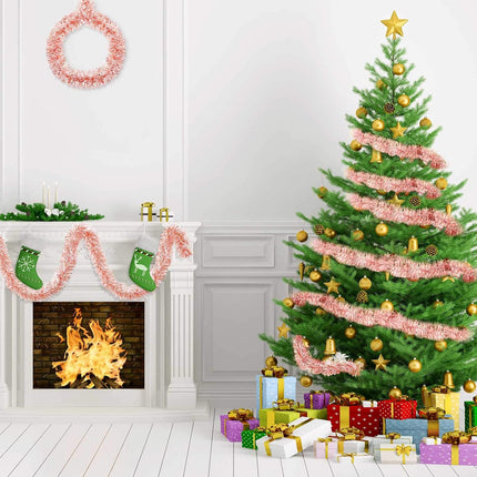 Willbond 50 Feet Christmas Tinsel Garland for Christmas Tree Decorations Metallic Tinsel Twist Garland Wedding Birthday Hanging Decorations Party Supplies (Milky, Rainbow, Rose Gold)