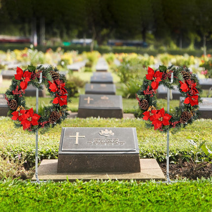 Blulu 4 Pcs Christmas Cemetery Wreath Grave Flower Holder Headstone Wreath Hook Hanger Gravestone Wreath Stand Holder for Christmas Day Marker Tombstone Flowers Decorations