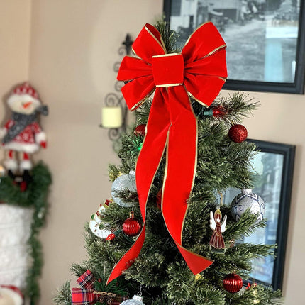 Gold Edge Christmas Wreath Bows - 10" Wide, Set of 6, Red Velvet, Front Door, Gate, Fence, Retail Display Decorations, Basket, Swag & Garland Decoration, Festive Winter Decor, Valentine's Day