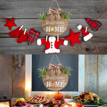 Interchangeable Welcome Home Sign, Seasonal Front Porch Door Decor With 21 Changeable Icons for Halloween /Christmas/Independence Day, Rustic Wood Wreaths Wall Hanger for Housewarming (12in)