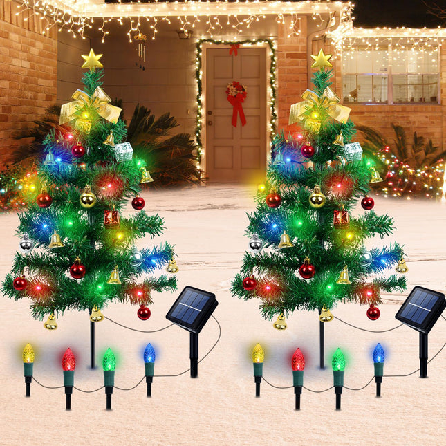 Ninonly Christmas Decorations Outdoor 2 Pack Solar Christmas Tree Strawberry Lights Waterproof Pathway Lights for Yard Xmas Holiday Outside Christmas Decorations