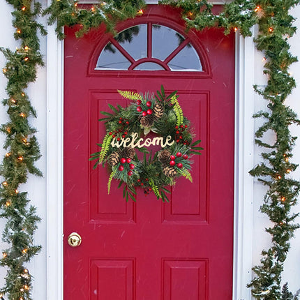DULRLLY 20pcs Artificial Pine Picks, Pine Needles Branches with Red Berry Stems, Small Fake Berries Pinecones Branches for Crafts Xmas Tree DIY Garland Holiday Wreath (A)