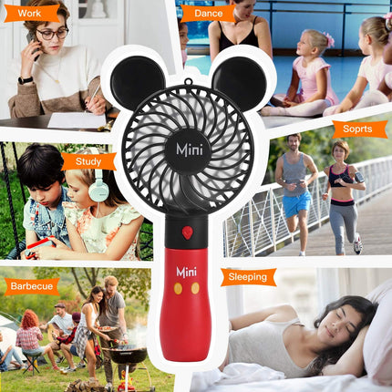 Hand Held Fan,Cartoon Fan Portable Hand Held Usb Rechargeable Fans With 3 Adjustment Speeds,Battery Operated Electric Powered Min