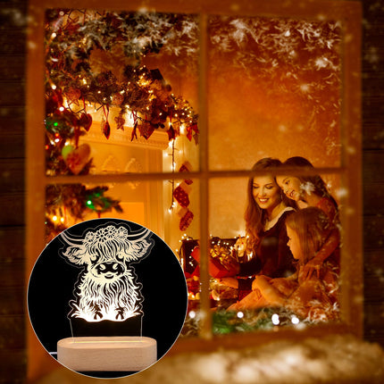 Dreyoo Highland Cow Night LED Light Acrylic Cute Highland Cow Nursery Night Lamp Christmas Bedside Lamp Highland Cow Decor Funny Animal Highland Cow s for Girls Boys Teens Farmers Cow Lovers