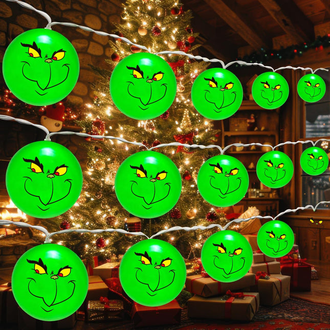 20 LED 10 Ft Grinech Christmas Lights,Battery Operated Christmas String Lights,Green Monster Christmas Decorations for Tree Home Garden Indoor Outdoor Decor,Home Party Favors