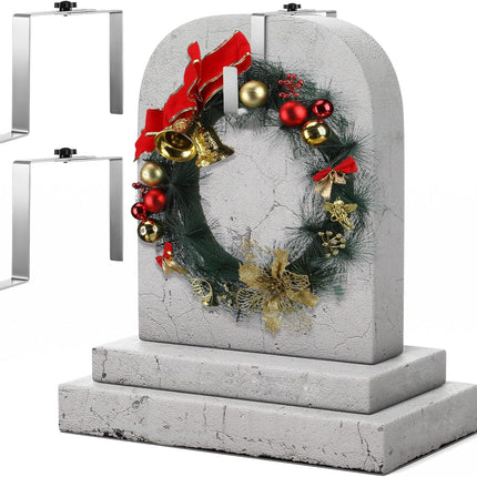 Blulu 2 Pcs 7'' to 11'' Metal Christmas Headstone Wreath Hanger Adjustable Flower Wreath Holder Stands Gravestone Marker Cemetery Tombstone Saddles (Silver, Straight)
