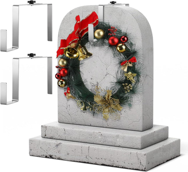 Blulu 2 Pcs 7'' to 11'' Metal Christmas Headstone Wreath Hanger Adjustable Flower Wreath Holder Stands Gravestone Marker Cemetery Tombstone Saddles (Silver, Straight)