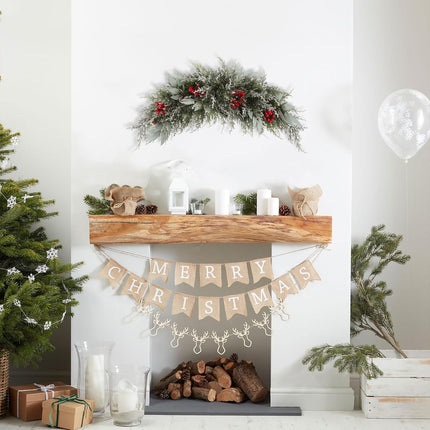 U'Artlines 2PCS Christmas Swag for Front Door, 27.5" Frost White Artificial Decorative Swag with Red Berry, Pine Cone, Berries for Window Wall Fireplace Mantle Home Holiday Xmas Decor Swag