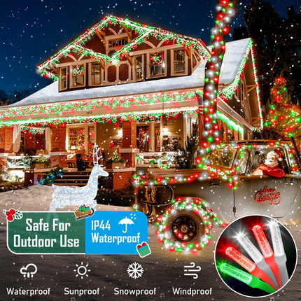 Heceltt 360 LED 118 FT Christmas Lights Outdoor, 8 Modes Christmas Lights Plug in, IP44 Waterproof Led Christmas Lights with Timer and Memory for Xmas Yard Garden Decorations (Red Green and White)