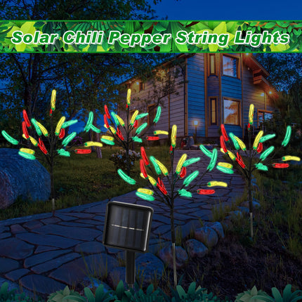 4 Pack Christmas Solar Lights Outdoor Garden Decor Chili Pepper Solar Lights Stake 80 LED Red Green Yellow Chili Solar Lights Solar Outdoor Landscape Lights for Christmas Yard Pathway