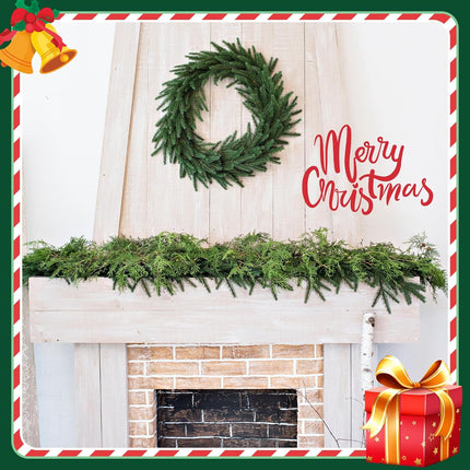 Jutom 3 Pcs 20 Inch Norfolk Pine Wreath and 6 ft Artificial Norfolk Pine Garlands Faux Pine Green Wreath Christmas Greenery Garland Winter Pine Garland for Front Door Porch Fireplace Indoor Outdoor