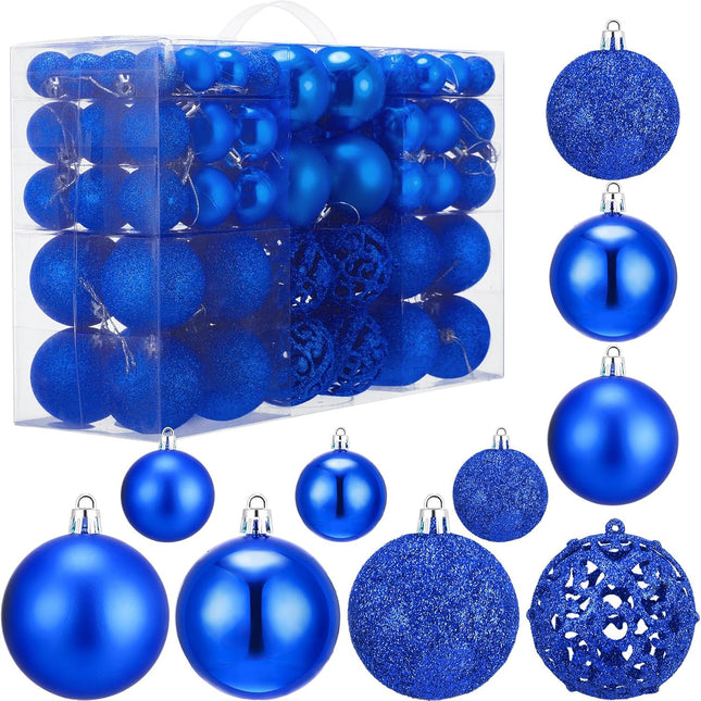 Yunsailing 100 Pcs Christmas Ball Ornaments Decorative Hanging Baubles Set Christmas Balls Xmas Seasonal Decorative Pendants for Christmas Tree Holiday Wedding Party Decorations (Blue)