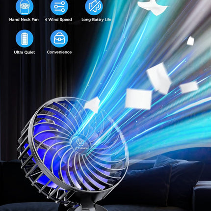 Jzcreater Mini Handheld Fan,Portable Hand Held Fan, 15H Cooling Fan, Quiet 4 Speed, Usb Rechargeable Battery Operated Desk Fan