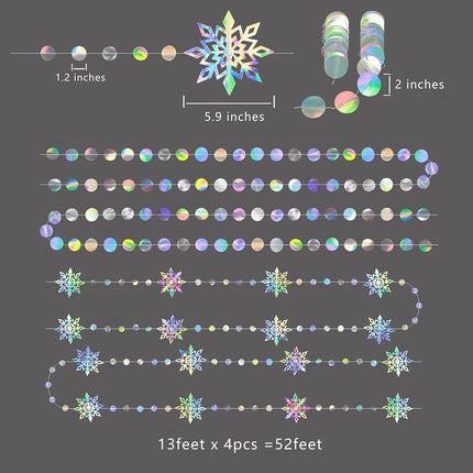 Cheerland Iridescent Snowflake Decorations Holographic Garland Winter Wonderland Hanging Streamer Backdrop Decor Banner Christmas Year Wedding Baby Shower Frozen Birthday Party Supplies