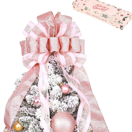 Christmas Tree Topper Bow with Streamers,48x13 Inches Large Toppers Bow for Xmas Home Decor,Rose Gold Polyester Decorative Bow for Christmas Decoration (Rose Gold)