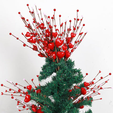 Valentines Day Tree Topper Decorations,6 Pcs Valentine Floral Picks Artificial Flowers with Red Heart and Pink Berry for Galentines Day Tree Ornaments Wedding Holiday Party Home Decor