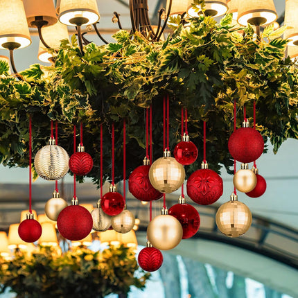 36 Pcs Christmas Hanging Balls Ornaments for Ceiling, Shatterproof Christmas Balls, Hanging Ceiling Xmas Ball for Xmas Tree Holiday Party Indoor Decorations(Red, Gold)