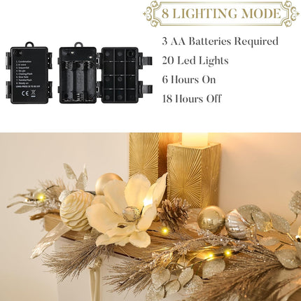 Valery Madelyn 6 feet Pre-Lit Christmas Garland with Lights for Mantle, Lighted Battery Operated Xmas Garland with Champagne Gold Balls for Front Door Fireplace Table Centerpiece Outdoor Window Decor