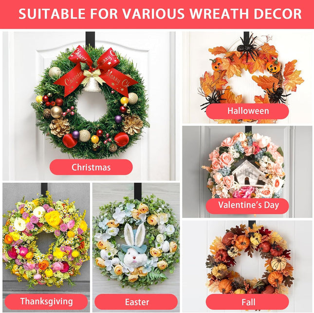 12” Wreath Hanger Over the Door Hooks, Non Scratch Wreath Door Hanger Hooks for Hanging Welcome Sign, Metal Wreath Hangers for Front Door Décor, Thin Door Hanger for Easter Halloween Home Decoration