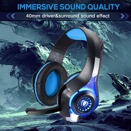 Professional 3.5mm PS4 Gaming Headset Headphone with Mic and LED Lights for Playstation 4, PS5, Xbox one,Laptop, Computer (Blue)