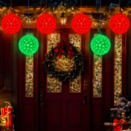 6 Pcs 5.5 in Christmas Starlight Sphere 100 LED Lighted Sphere Balls Christmas Hanging Ball Light with Stackable Plug for Trees Xmas Party Weddings Porches Indoor Outdoor Decor(Red, Green)