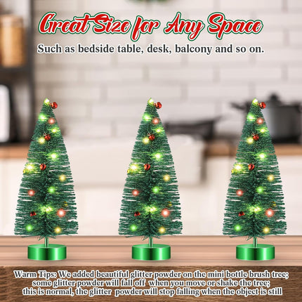 4 Pcs Mini Christmas Tree with Lights Bulk Mini Bottle Brush Trees 9.4 Inch Small Tabletop Christmas Tree Pre Lit Christmas Tree Xmas Tree for Christmas Decoration Xmas Holiday(Green)