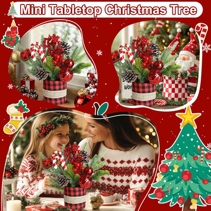 Small Tabletop Christmas Tree Artificial Mini Christmas Tree Decorations with Pine Cones Red Berries Desk Christmas Trees Buffalo Plaid Christmas Table Centerpieces for Xmas Office Home Decor