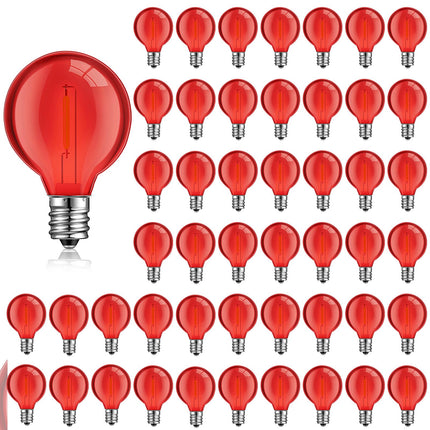 LEIFIDE 25 Pcs G40 Light Bulbs G40 LED Replacement Light Bulb 1W G40 Globe Bulb Plastic Bulb E12 Base Christmas Round Replacement Bulb for Outdoor Indoor Patio String Lights Xmas (Red)