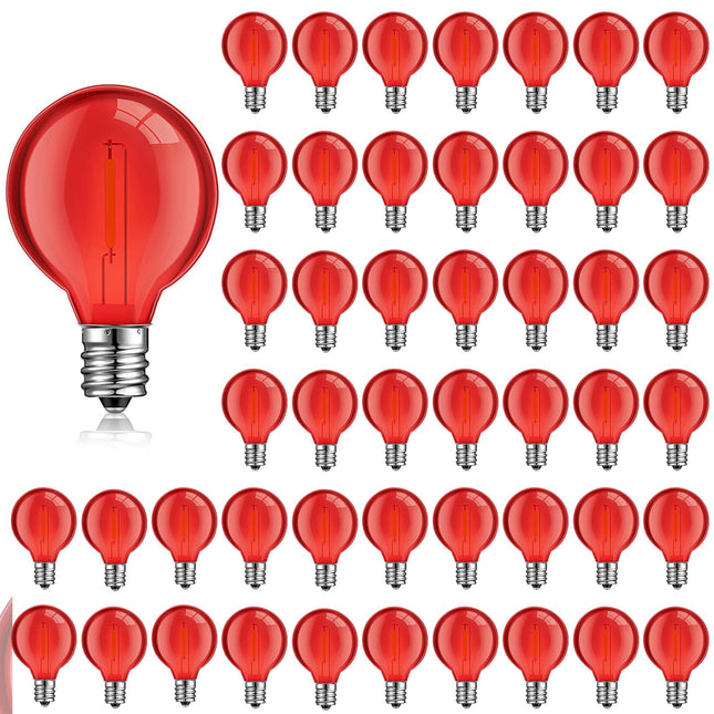LEIFIDE 25 Pcs G40 Light Bulbs G40 LED Replacement Light Bulb 1W G40 Globe Bulb Plastic Bulb E12 Base Christmas Round Replacement Bulb for Outdoor Indoor Patio String Lights Xmas (Red)