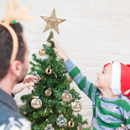 Christmas Balls Ornaments Set Star Balls Tree Baubles Set Plastic Tree Topper Star Clear Balls for Tree Birthday Holiday Indoor Outdoor Decor (Champagne Gold,37 Pieces)