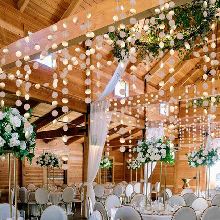 Decor365 Glitter Champagne Gold Decorations Paper Circle Dots Garland Party Streamers Bunting Backdrop Hanging Decor Banner/Wedding/Bachelorette/Bridal Shower/Christmas/ Year/Home/Engagement/