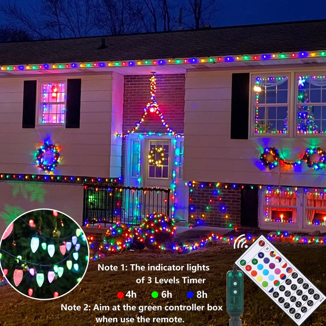 Joomer C9 Christmas String Lights, 65FT 100 LED Color Changing RGB Christmas Tree Lights Connectable Remote Control Outdoor Waterproof for Christmas Decoration