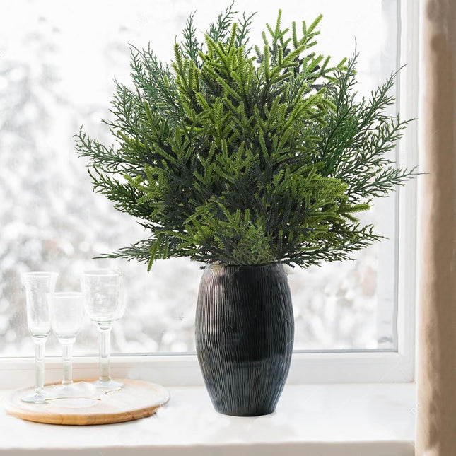 6Pcs Christmas Greenery Stems 18.9" Long Artificial Pine Branches Cypress Stems Christmas Picks Sprays Norfolk Pine Fake Cedar Stems Branches for Decorating Flower Arrangements Garland Wreath DIY