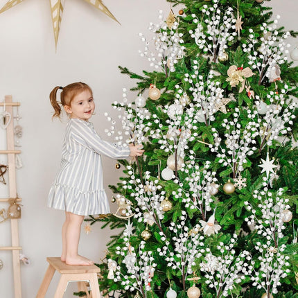Zeyune 12 Pcs Christmas Artificial Berry Stems 16.1inch Fake Holly Berry Picks Xmas Berry Stems Branches Sprays Snowy Fake Berries for Christmas Tree Wreath Crafts Wedding Holiday Winter Decor (White)