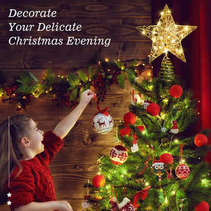 Christmas Star Tree Topper with 8 Lighting Modes, USB Lighted Tree Topper with 20 LED Lights, Shiny Treetop Christmas Tree Decoration for Indoor Outdoor Holiday Home Ornament , 9.8 Inch(H)