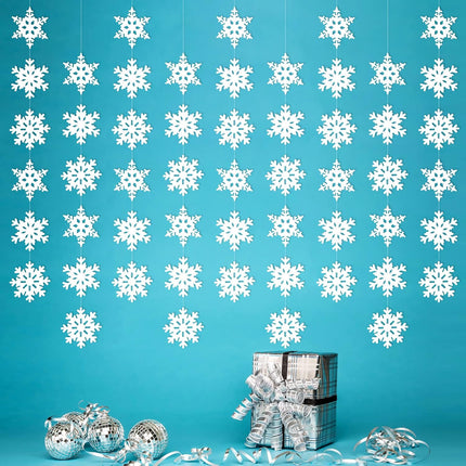 12 Pack Christmas Snowflake Hanging Garland, 72pcs White Snowflake, Frozen Winter Xmas Tree Year Party Door Window Streamer String Bunting Decorations