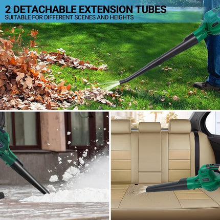 WISETOOL 20V Cordless Leaf Blower with Battery and Charger, Leaf Blower Battery Operated, Rechargeable Electric Handheld Leaf Blower Variable Speed with 2 Tubes for Patio, Leaves & Snow Blowing-Green