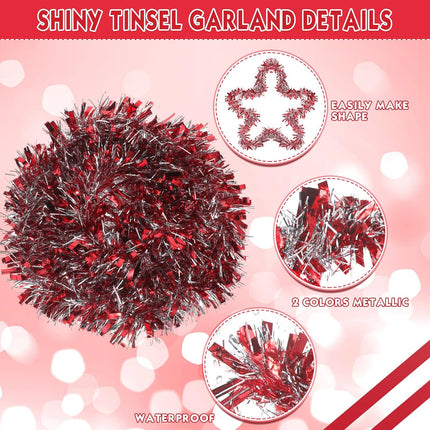 32.8 ft x 4 Inches Christmas Red Tinsel Garland Xmas Metallic Twist Garland Glitter Tree Garland Christmas Parade Float Decorations for Christmas Tree Wreath Party Indoor Outdoor Decor