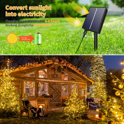 Solar Christmas Lights,600 LED Solar String Lights 196ft 8 Modes Outdoor Solar Christmas Lights for Xmas Trees,Festival,Garden,Balcony,Christmas Decoration,Warm White