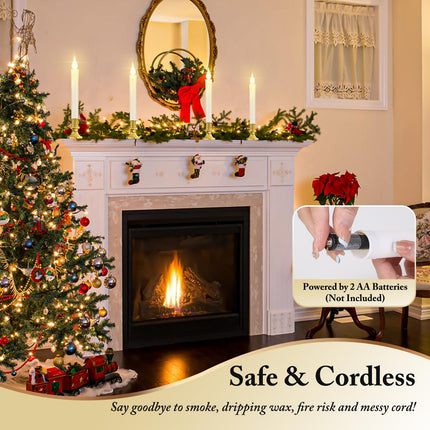 Christmas Window Candles Battery Operated with Timer Remote, Flameless LED Candle Lights with Gold Removable Candlesticks and Suction Cups, White Cordless Candles for Windows Table Decoration