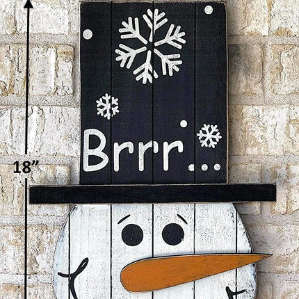 Snowman Sign Christmas Holiday Decoration Door Wall Indoor Outdoor Wooden Hanging (Snowman Brrrr)