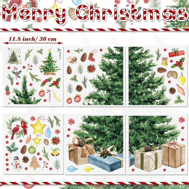 Spiareal Large Christmas Tree Wall Decals Merry Christmas DIY Watercolor Wall Stickers Peel and Stick Removable Christmas Tree Giant Wall Decals for Bathroom Living Room Offices Home Decoration