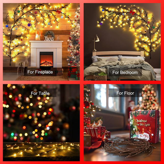 Willow Vine Lights Room Decor,7.5Ft Christmas Swags Decorations Indoor Walls Decor with Remote Control,18 Branches 144 LEDs Twinkle Tree Lighted Branches for Walls Bedroom Home Decor（1PCS）