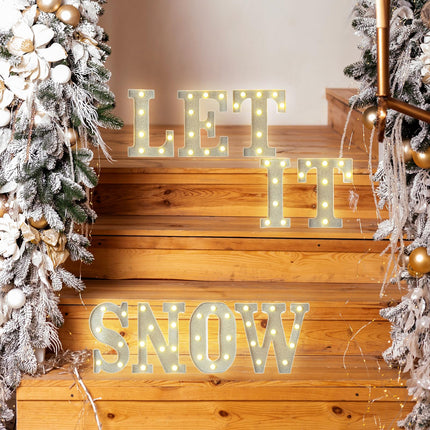 9 Pcs LET IT Snow Letter Light up Sign Christmas Decorations Winter Marquee LED Sign Indoor Christmas Lights for Table and Wall Decor Merry Christmas Home Happy Holidays Centerpiece