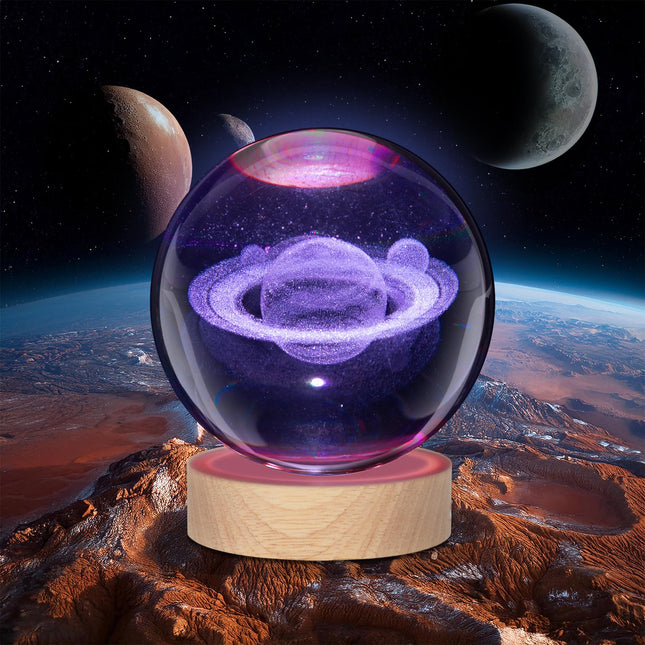 3D Galaxy Crystal Ball Night Light for Kids with Colorful LED Light Base,Astronomy Decor and for Kids, Christmas Classmates and Kids Birthday (Multicolor Saturn)
